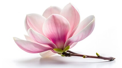 Pink Magnolia Blossom on White Background