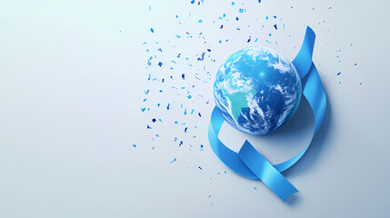 A Symbolic Earth Wrapped in Ribbon: An evocative image of planet earth delicately encircled by a vibrant ribbon, suggesting care and support. A scattered of confetti adds a touch of celebration.
