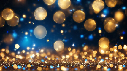 Ethereal Golden and Blue Bokeh Light Background

