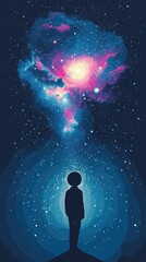 Obraz premium A Solitary Figure Contemplates A Cosmic Nebula