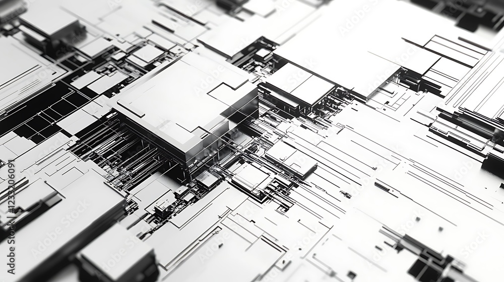 Poster abstract metallic circuit board design rendering