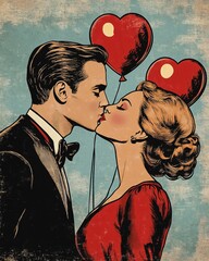 Couple kissing  retro pop art poster