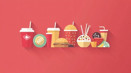 Colorful Flat Vector Food Icon Group for Creative Projects and Designs