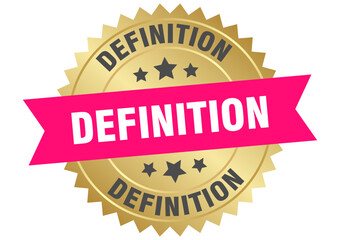 definition. definition round pink and gold label isolated on transparent background
