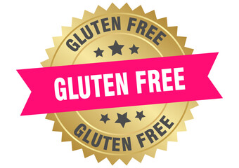 gluten free. gluten free round pink and gold label isolated on transparent background