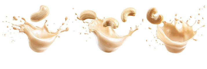 Cashew milk splashes isolated on transparent background