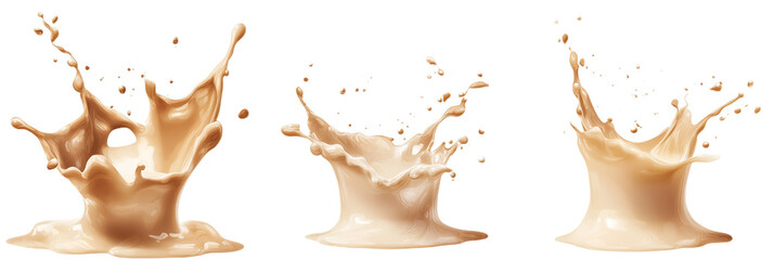 Chocolate milk splashes isolated on transparent background