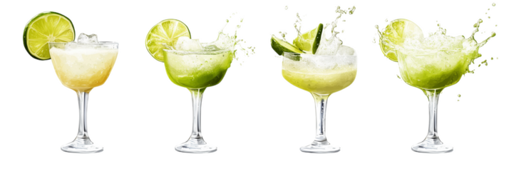 Frozen margarita splashes isolated on transparent background