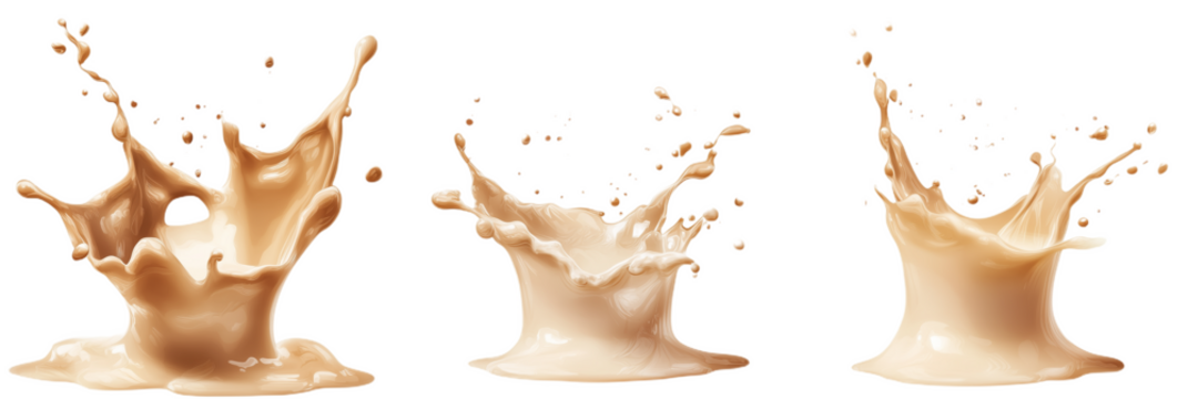 Chocolate milk splashes isolated on transparent background