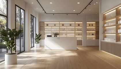 Fototapeta premium Modern Minimalist Skincare Store Interior Design