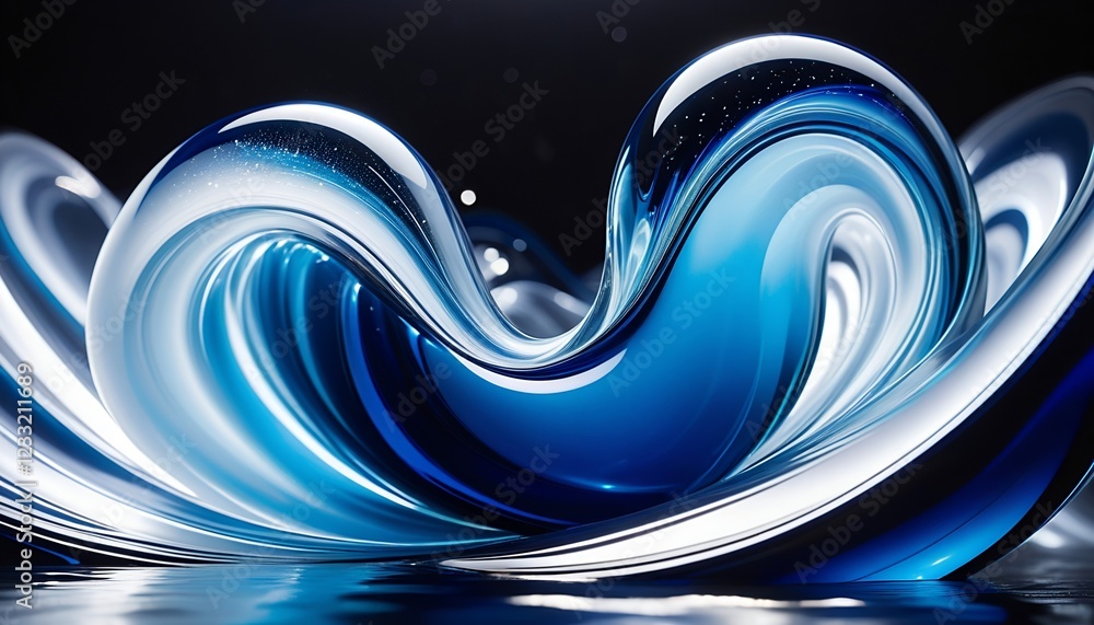 Poster abstract blue and white waves swirl gracefully against a dark background, creating a fluid and dynam