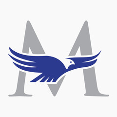 Initial Letter M Flying Eagle Logo Concept For Speed Icon and Transportation Symbol Vector Sign