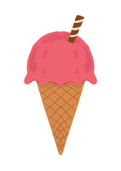 Helado de fresa con barquillo