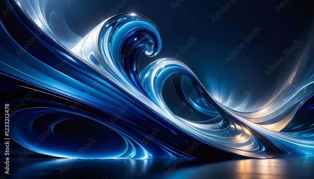 Poster a swirling blend of deep blue and light tones creates dynamic, wave-like patterns against a dark bac