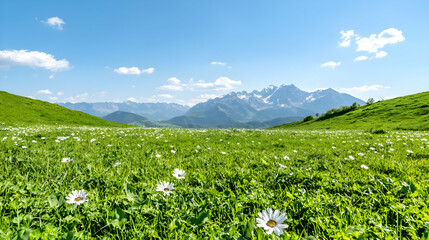 Mountain meadow daisies summer sunny landscape
