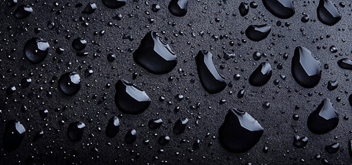 Top-down view of water droplets on a black textured surface creating a unique pattern