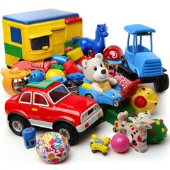 Obraz premium Colorful plastic toys, pile, studio, white background, children's play