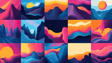 Vibrant Abstract Landscape Bundle: Colorful Artistic Landscapes for Creative Projects
