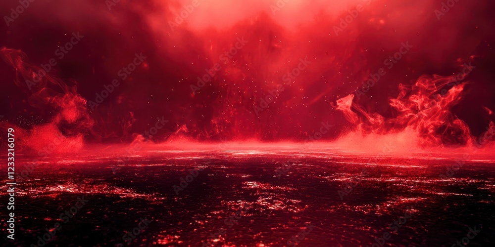Poster red background with a fire in the middle