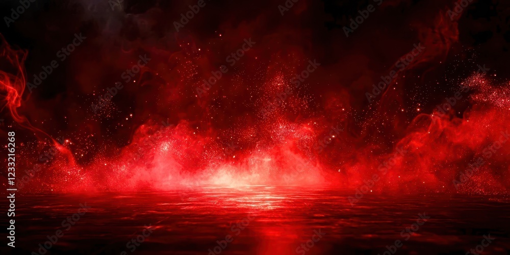 Poster red background with a lot of red and white specks