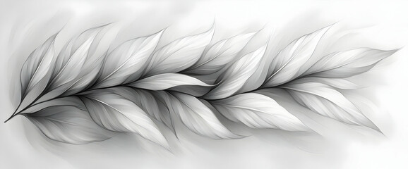Fototapeta premium Grayscale Illustration of Delicate Branch with Soft White Leaves