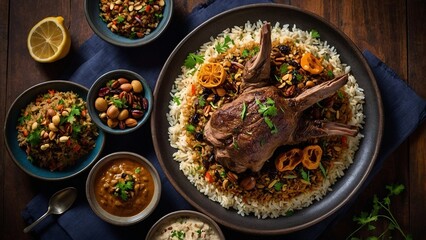 Middle Eastern Banquet with Whole Grilled Meat and Rice