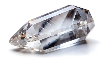 Polished Quartz Crystal Point on White Background