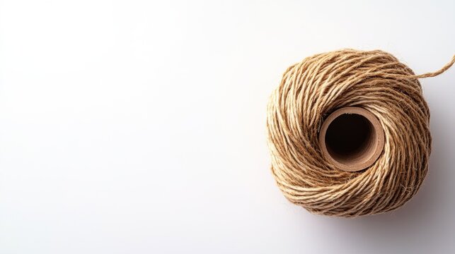 Natural Twine Roll on White Background for Creative and Craft Projects