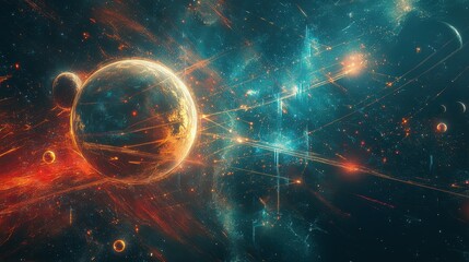 Obraz premium A sci-fi inspired digital artwork of a galactic trade network, where planets are interconnected with glowing energy lines, symbolizing interstellar commerce. 