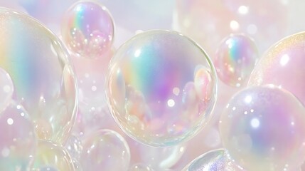 Iridescent Bubbles Floating in Pastel Light