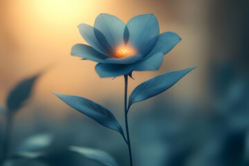 Obraz premium Glowing Blue Flower at Dawn Soft Light Macro Photography