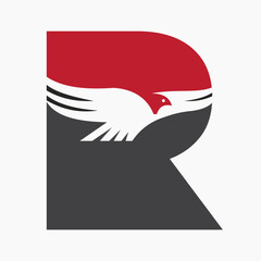 Initial Letter R Flying Eagle Logo Concept For Speed Icon and Transportation Symbol Vector Sign