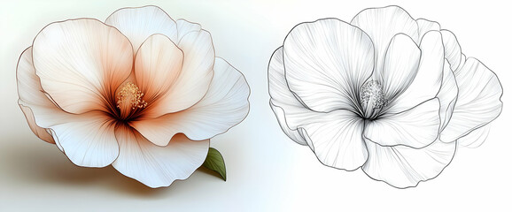 Fototapeta premium Delicate Peach and White Flower Blossom with Dotted Line Art Illustration