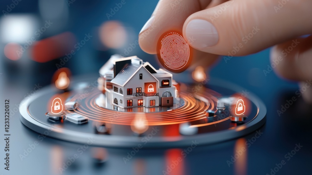 Poster a conceptual futuristic depicting the of biometric security systems and smart home automation techno