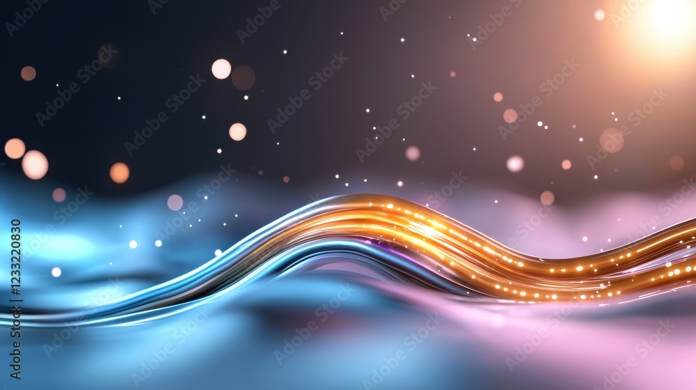 Poster a captivating digital featuring a dynamic and fluid composition of glowing luminous waves and curves