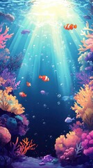 Vibrant Underwater Scene with Colorful Coral and Fish