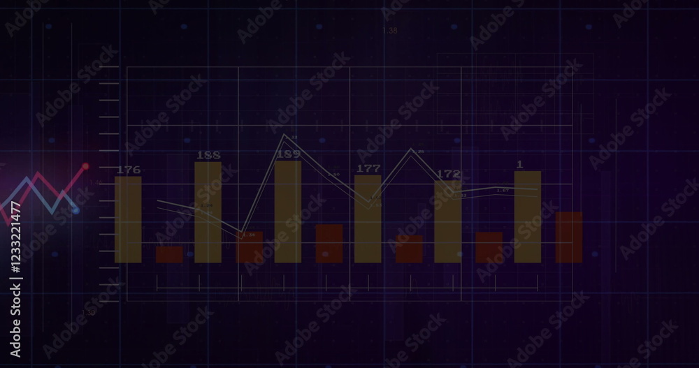 Poster Bar and line charts with fluctuating data points, financial analysis image