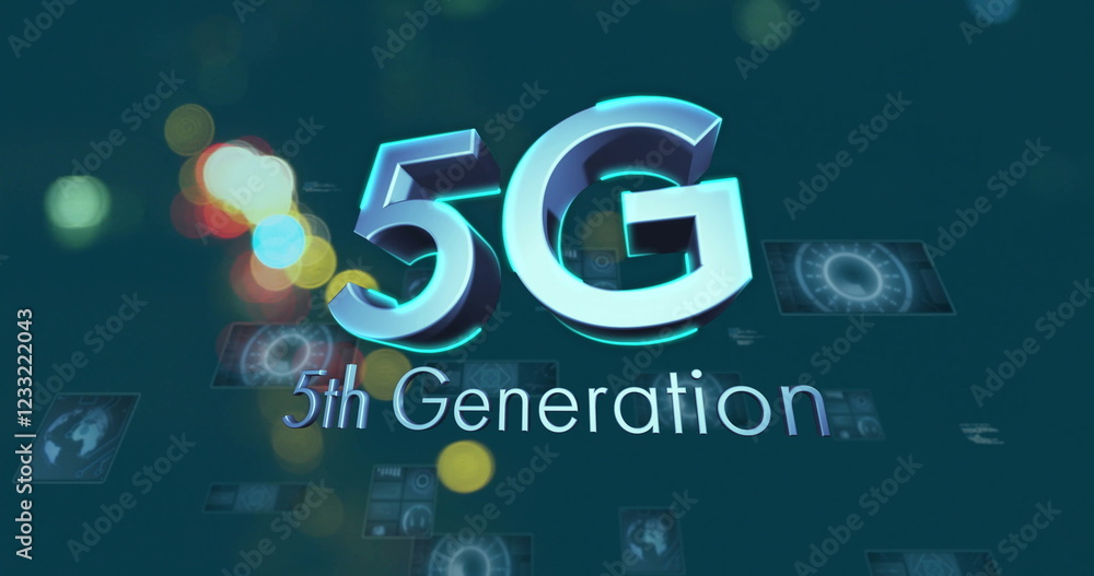 Poster 5g 5th generation text image over futuristic technology icons and bokeh lights