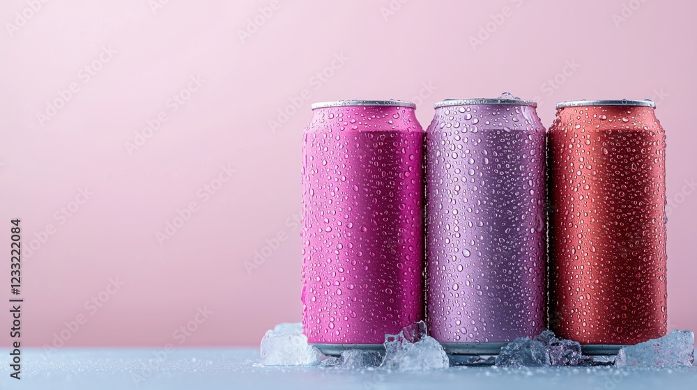 Aufkleber a visually appealing arrangement of chilled metallic beverage cans stacked on top of ice cubes creat