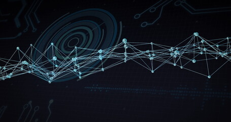 Network of connections and data processing image over digital interface