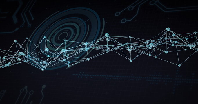 Network of connections and data processing image over digital interface - Powered by Adobe