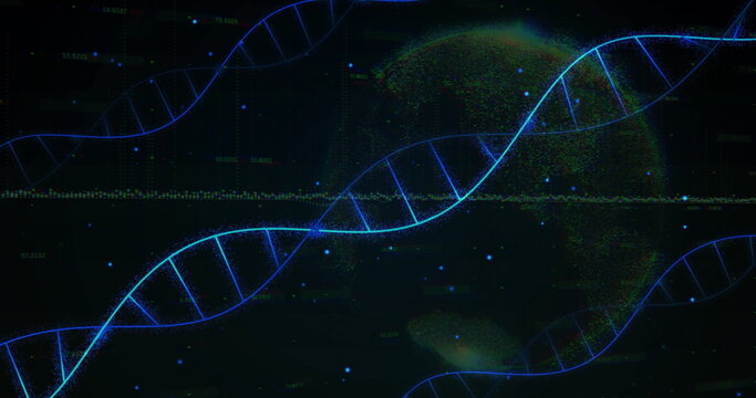 DNA strand and binary coding, scientific data processing image