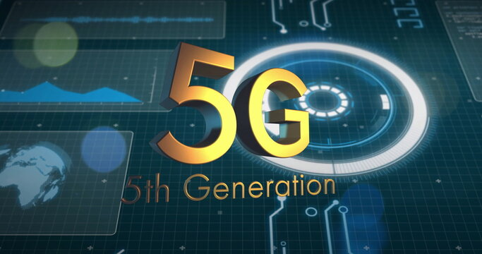 5G 5th Generation text image over digital circuit board background - Powered by Adobe