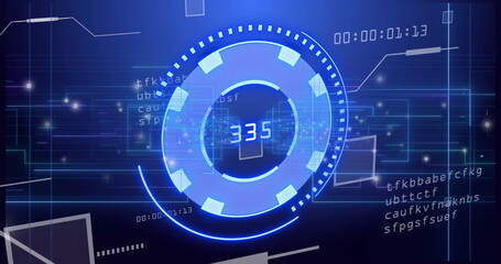 Image of digital data processing over scope scanning on black background