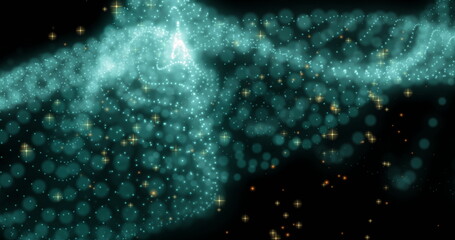 Glowing particles forming nebula-like shape in space image
