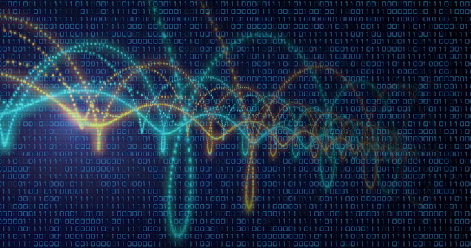DNA strand and binary coding, scientific data processing image