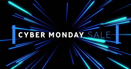 Cyber Monday Sale text image over blue and green light streaks