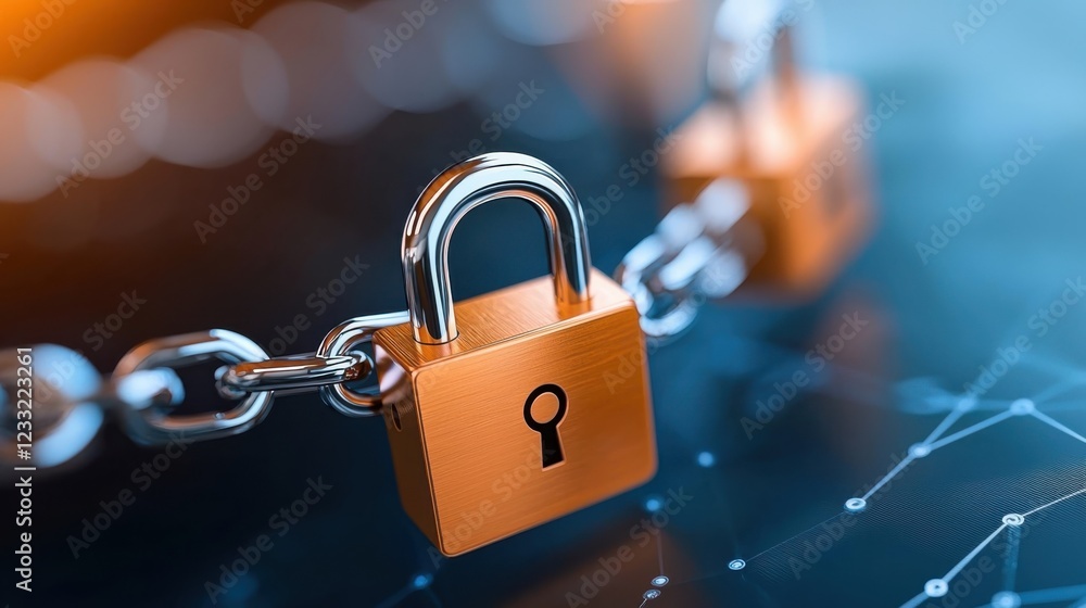 Aufkleber a detailed depicting an encrypted data pathway that is secured by an advanced lock mechanism symboli