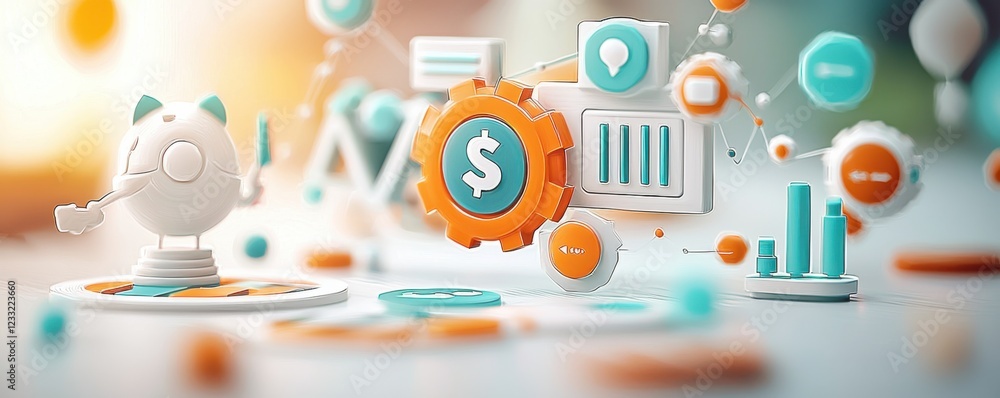 Poster a collection of detailed business icons and visual elements showcasing financial data analytics and 