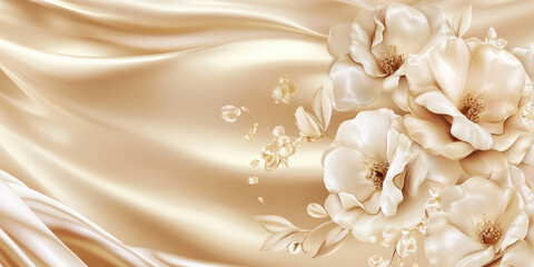 Champagne-colored satin background with subtle folds and reflections, exuding sophistication and elegance.